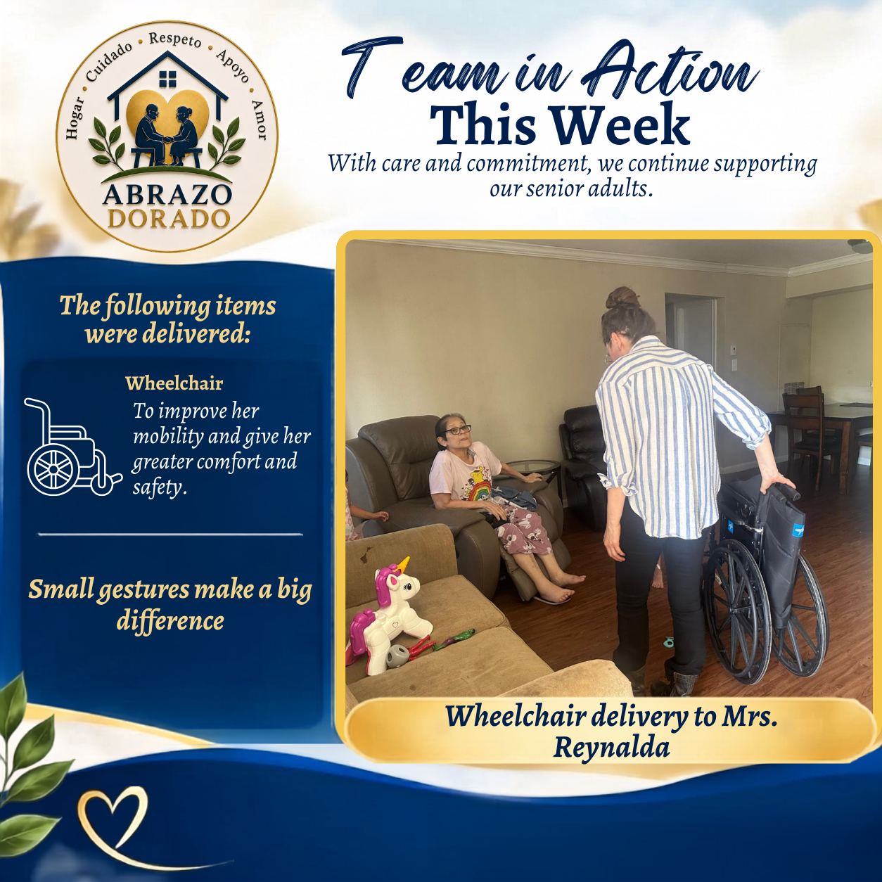 WHEELCHAIR DELIVERY TO MRS. REYNALDA