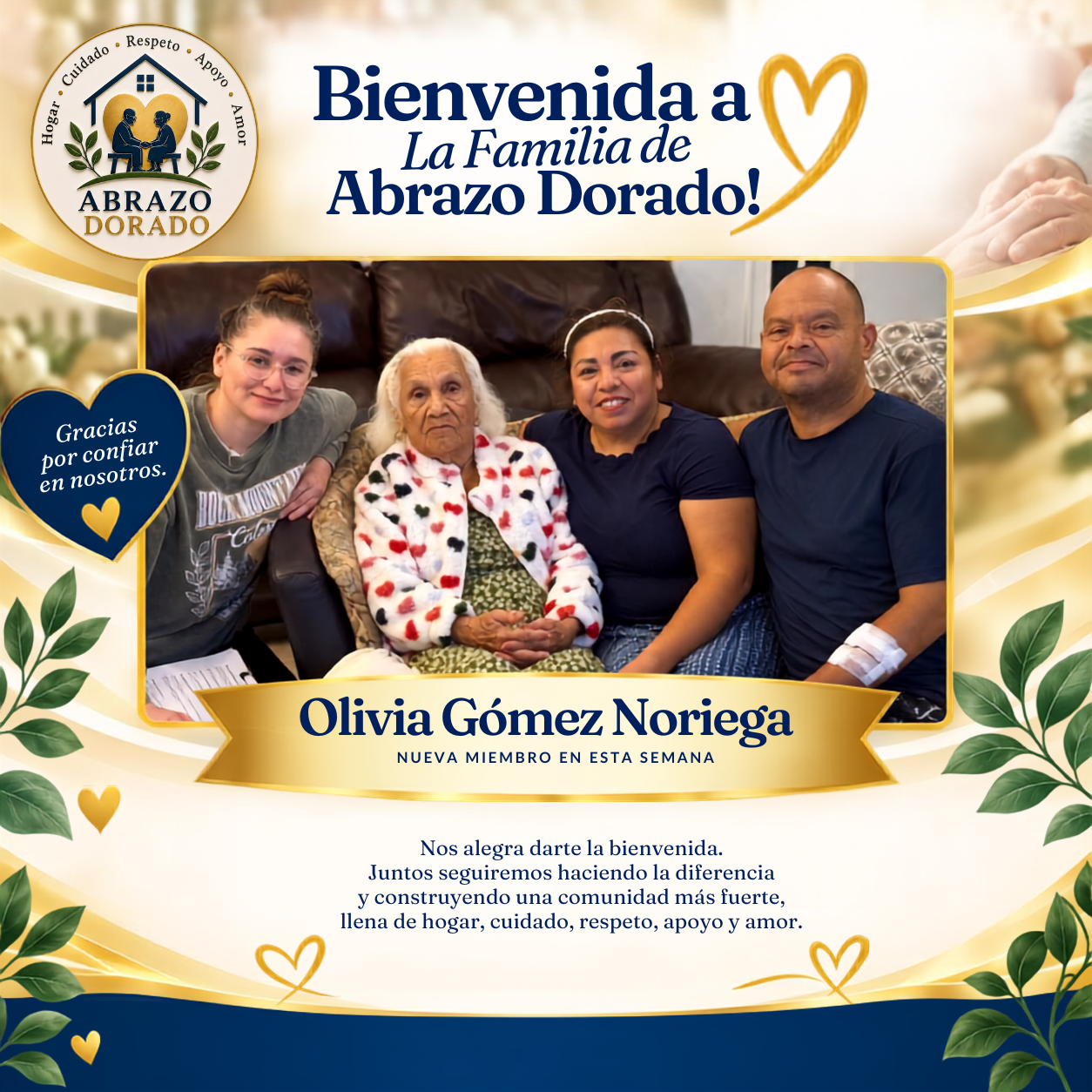 BIENVENIDA A SRA. OLIVIA GÓMEZ